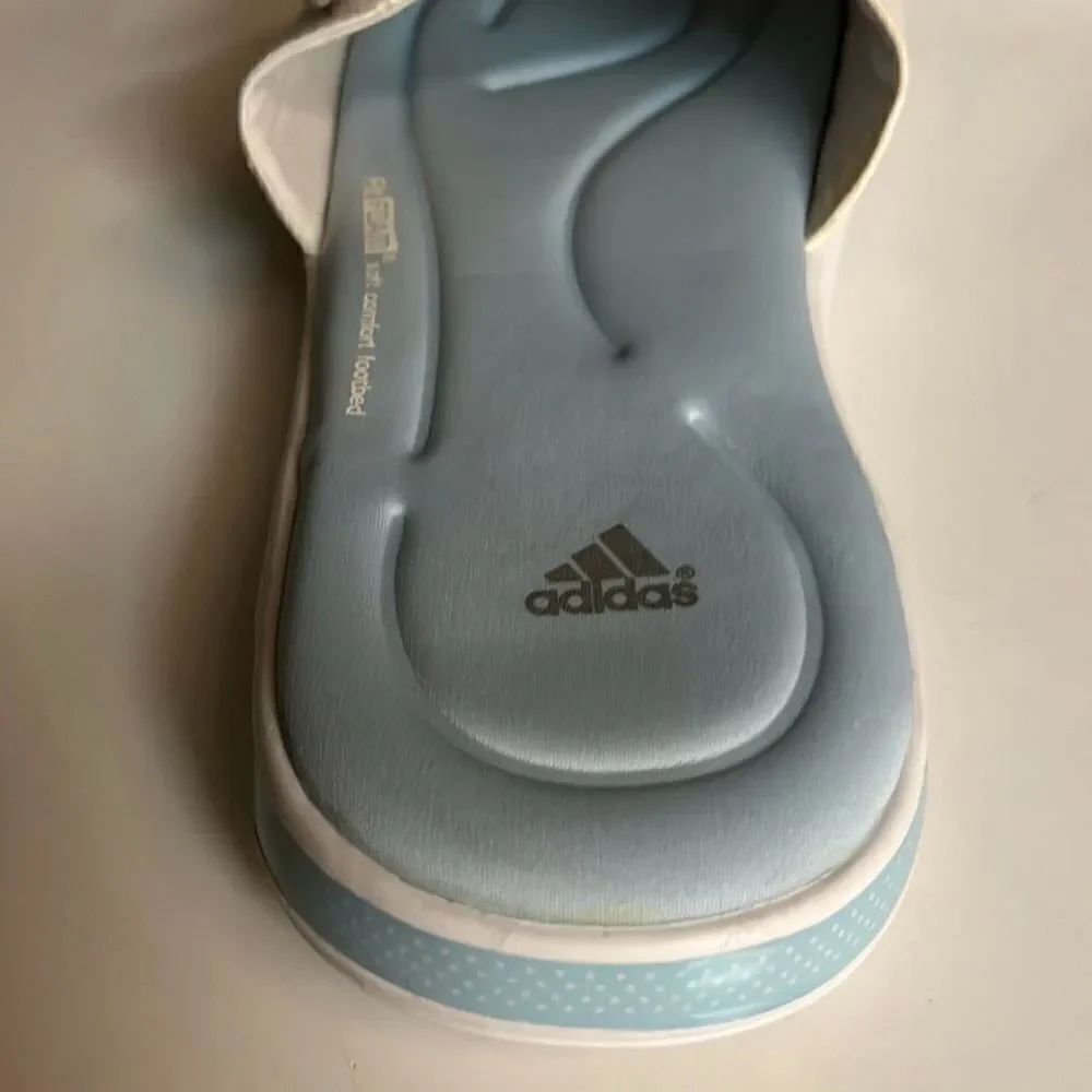 Adidas Adilette Baby Blue White Striped Open Toe Slip-On Classic Comfort Slide S